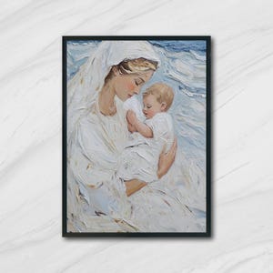 Mutter Maria und Baby Jesus Digitales Ölgemälde Christian Wandkunst Heilige Familie Katholische Wohnkultur 300 DPI JPG Printable File