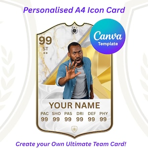Ultimative Team Fußball Karte | FC25 Icon Karte | Bearbeitbare Canva Vorlage | A4 Druckbar | Perfekt für Gamer und Fußballfans