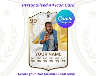 Personalised Ultimate Team Football Card | FC25 Icon Card | Editable Canva Template | A4 Printable | Perfect for Gamers & Football Fans