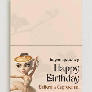 Cartão de aniversário para impressão "Bailarina Cappuccina" | Italian Brainrot | Cartão de aniversário com meme de IA | 5 x 7 | Download digital em PDF | Imprimir em casa