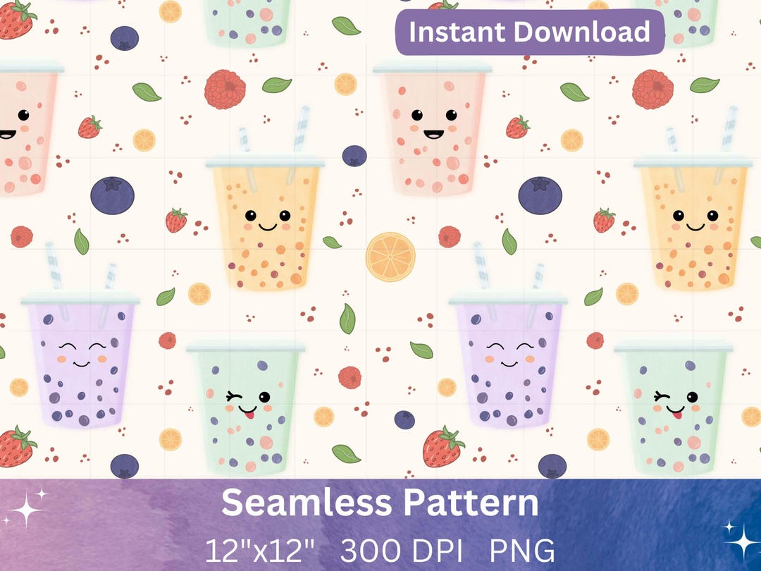 Kawaii Bubble Tea Seamless Pattern Cute Boba Clipart for Scrapbooking ...