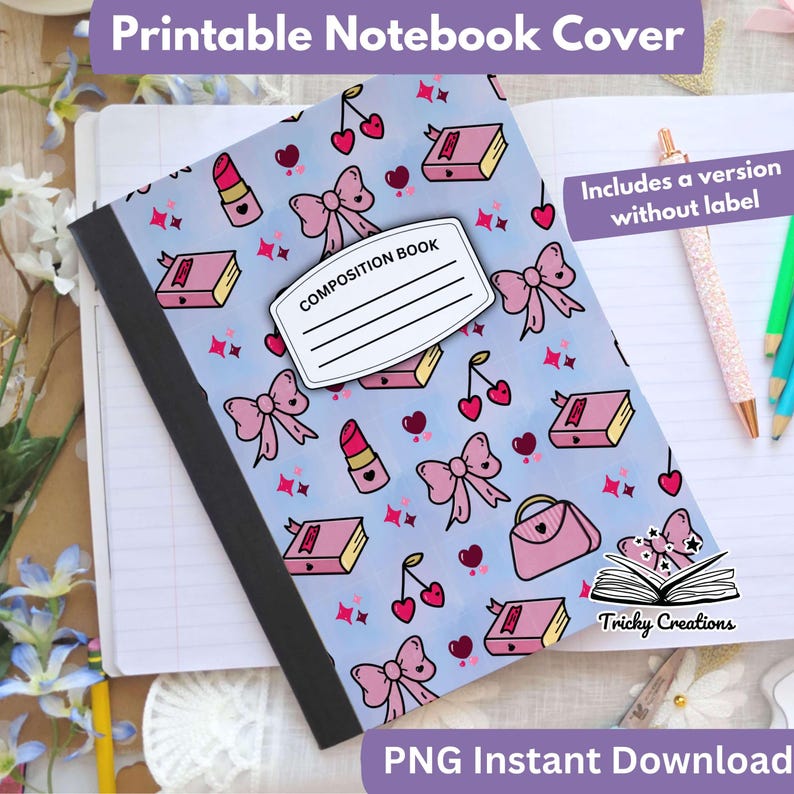 Printable Composition Notebook Cover Cute Kawaii Aesthetic Girly ...
