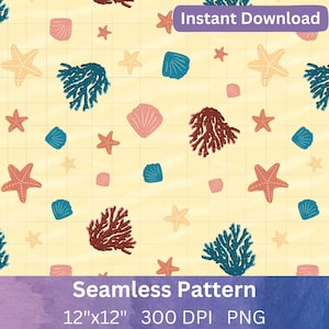 summer beach Seamless file coral starfish printable Summer coastal Scrapbook cute ocean digital paper tropical seamless pattern coral reef