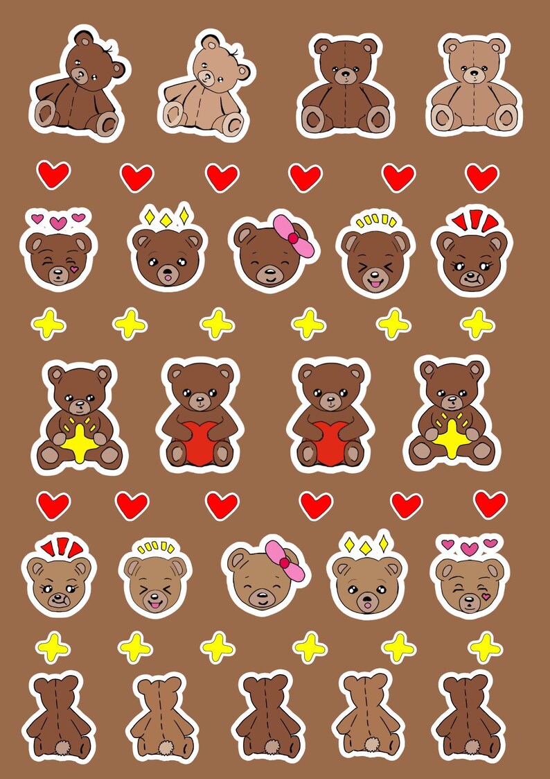 Kawaii Bear Sticker Pack, Cozy Digital Stickers Set of Cute Brown ...