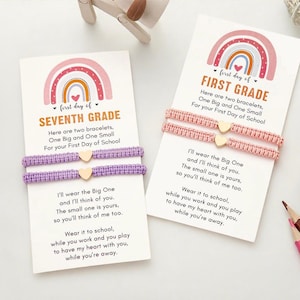First Day of Kindergarten,Back to School Bracelet Set,Mommy and Me Heart Bracelet Set,Perfect Gift for the Start of School,Woven Bracelet