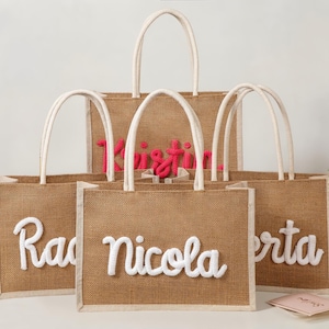 Personalized Bridesmaid Burlap Tote Bag, Custom Bridesmaid Gift Bag, Beach Bag, Bachelorette Party Bag, Mothers Day Gift, Bridesmaid Gift