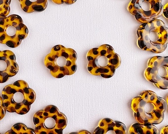 Leopard Acrylic Flower Charms, 26mm Leopard Print Floral Pendants with Hole, Acrylic Components for Earrings, Ships from USA, Tariff-Free