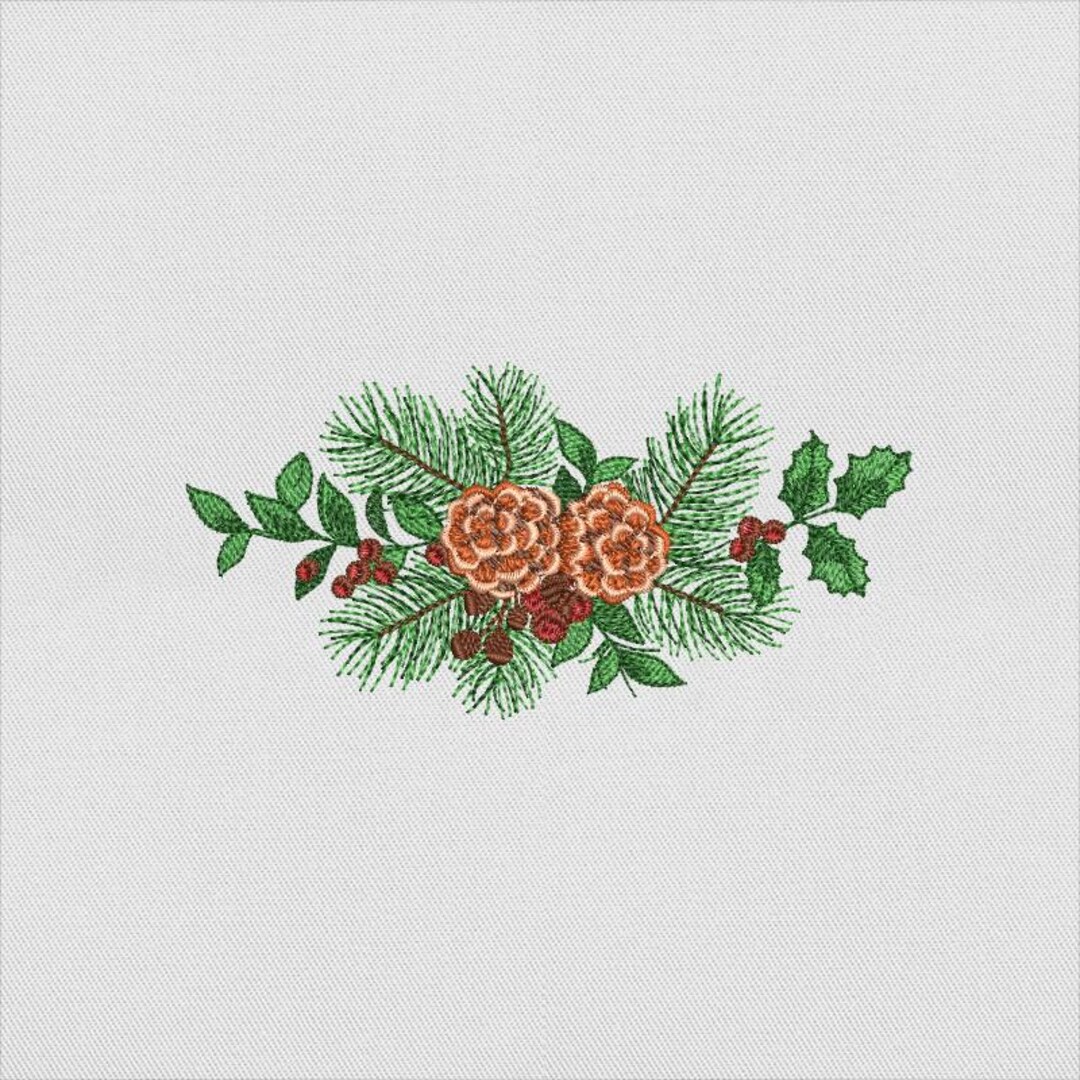 Pine Cone and Evergreen Embroidery Design, Festive Floral Pattern ...