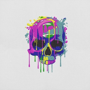 Halloween Embroidery Design, Multicolor Dripping Skull Neon Splatter Machine Embroidery File, Grunge Spooky Art, Instant Download