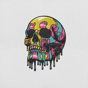 Halloween Embroidery Design, Colorful Dripping Skull with Neon Paint Style, Machine Embroidery File, Trippy Spooky Art, Instant Download