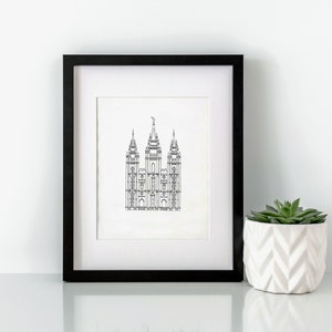 LDS Temple | Salt Lake City Temple | SLC Temple | Line Drawing | 8x10 Wall Art | Minimalist Drawing