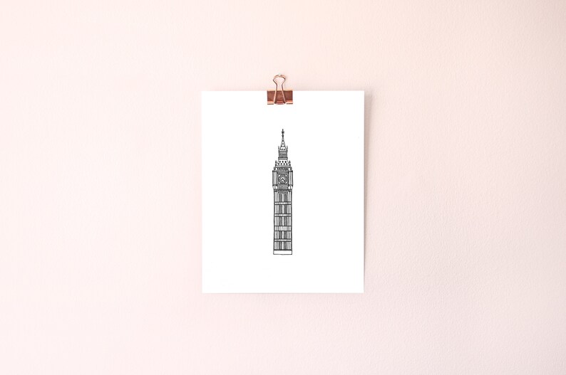 Big Ben Wall Art Elizabeth Tower London Wall Art Line Drawing 8x10 Wall Art Black and White Minimalist Wall Art image 3