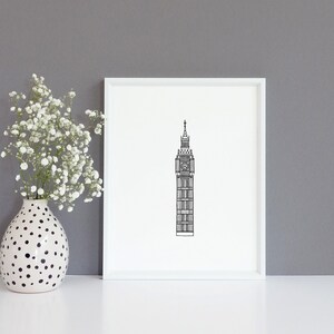 Big Ben Wall Art Elizabeth Tower London Wall Art Line Drawing 8x10 Wall Art Black and White Minimalist Wall Art image 5