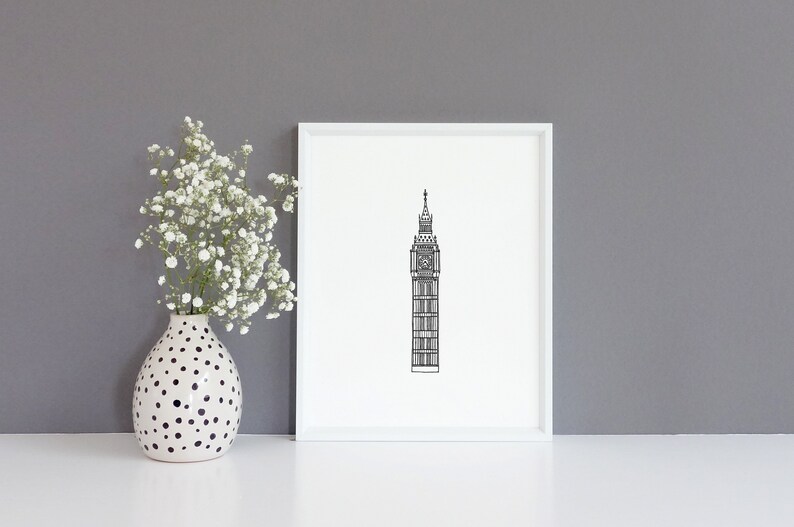 Big Ben Wall Art Elizabeth Tower London Wall Art Line Drawing 8x10 Wall Art Black and White Minimalist Wall Art image 5