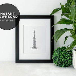 Dubai Wall Art Instant Download | Burj Khalifa | UAE | Printable | Digital Download | Line Drawing | Minimalist Art Dubai