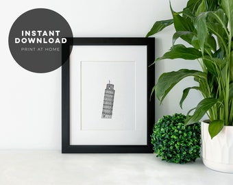 Italy Wall Art | Instant Download | Leaning Tower of Pisa | Printable | Digital Download | Line Drawing | Minimalist | Travel Print Italy