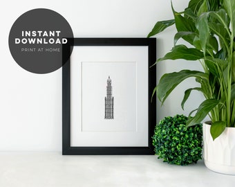 NYC Wall Art Instant Download | Woolworth Building | Printable | Digital Download | Line Drawing | Minimalist | Travel Print NYC