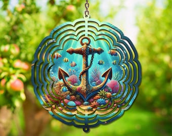 Nautical Anchor Wind Spinner Design: Ocean Coral Reef (Digital Download PNG 3600x3600px)