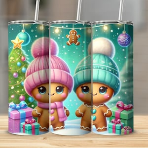 Gingerbread Couple PNG: Christmas Tumbler Wrap Design (Digital Download