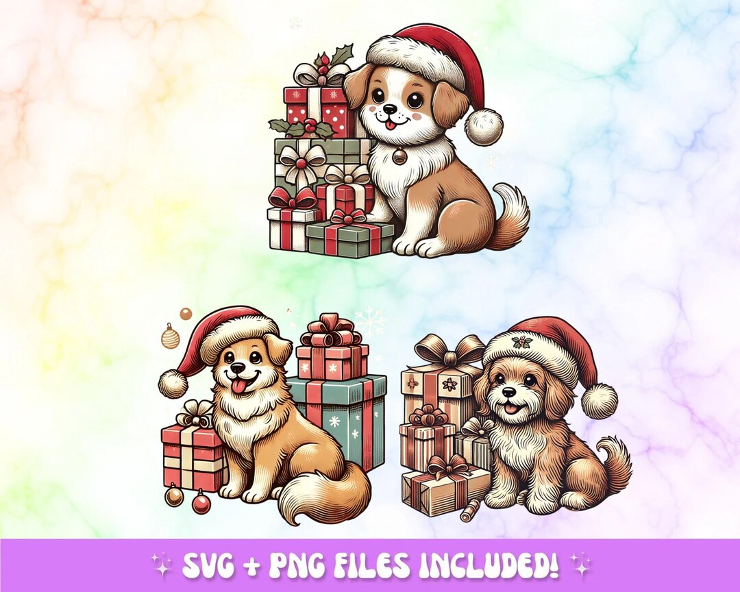 Cute Christmas Dog Clipart | Santa Puppy PNG | Holiday Dog Illustration ...