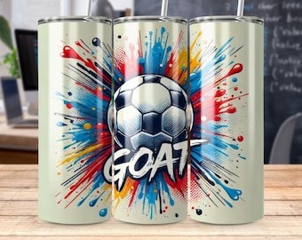 Soccer GOAT Tumbler Design: Colorful Football Sublimation PNG (Digital Download)