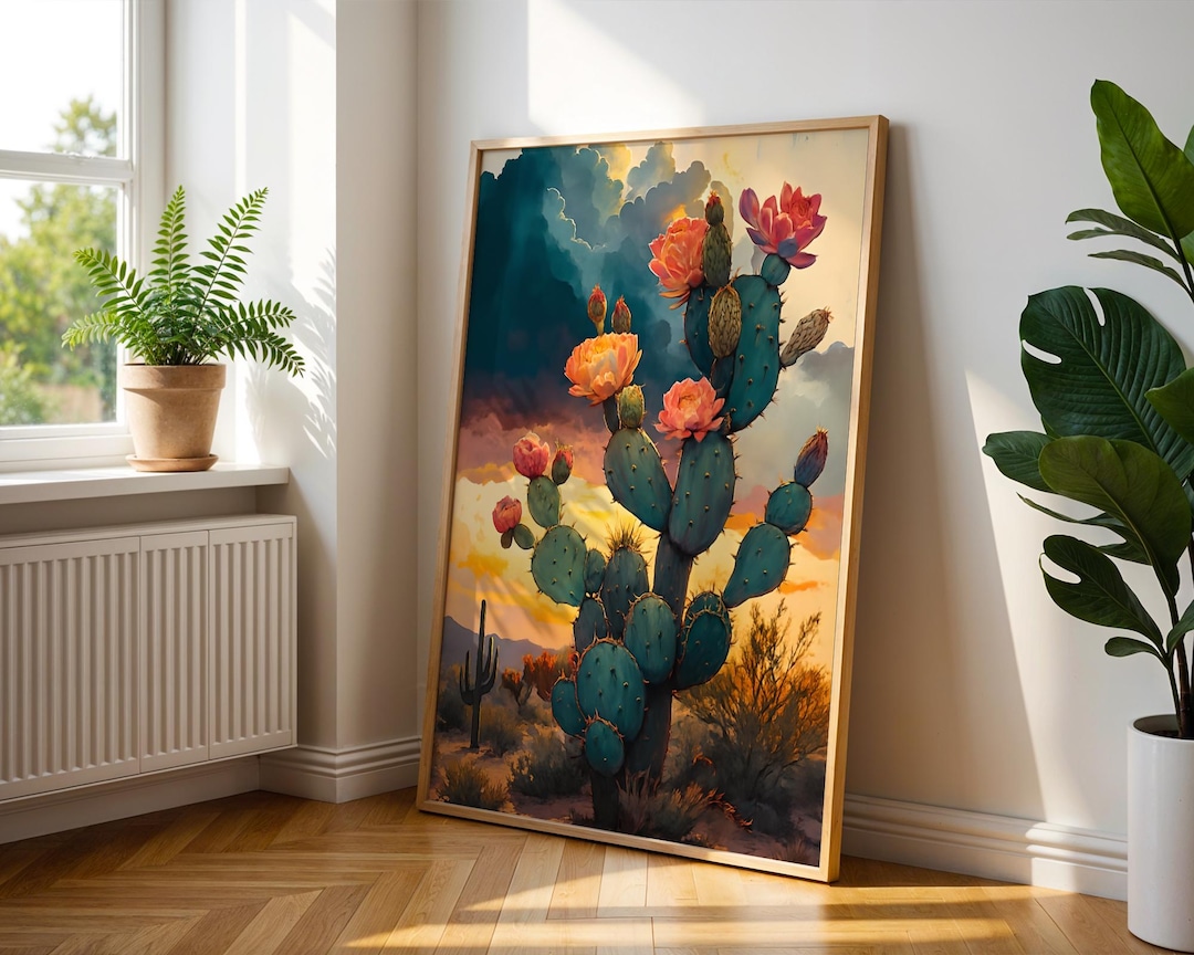 Cactus Sunset Desert Poster – Vibrant Floral Western Wall Art – Boho ...