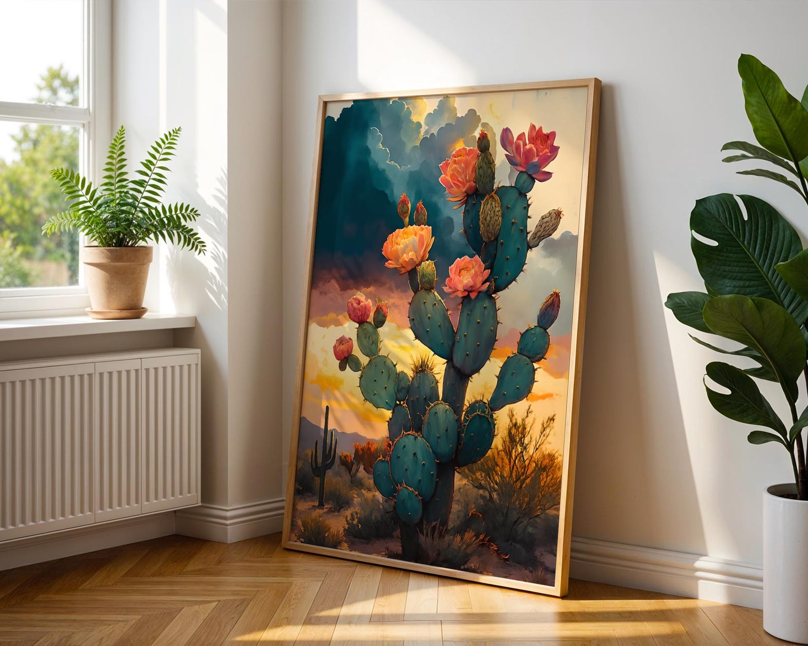 Cactus Sunset Desert Poster – Vibrant Floral Western Wall Art – Boho ...