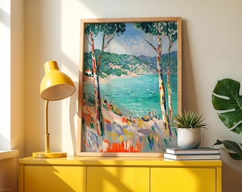 Coastal Landscape Poster – Colorful Expressionist Wall Art – Mediterranean Beach Digital Print