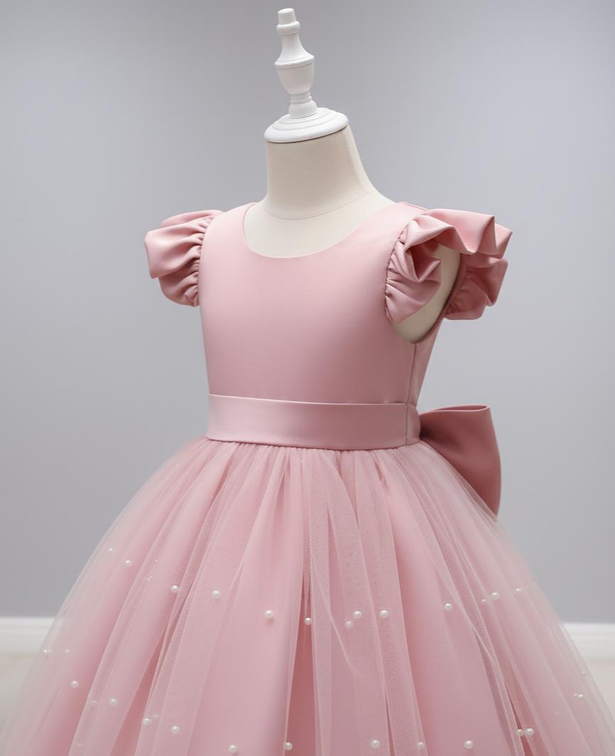 Elegant Pink Princess Tutu Dress for Girls | Pearl Beaded Tulle Gown | Kids Party Wear & Photoshoot Outfit