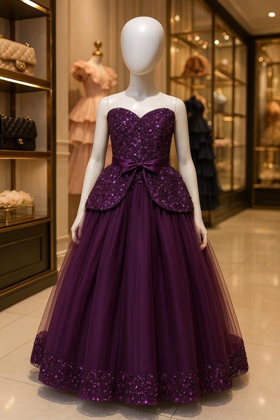 Deep Purple Sequin Ball Gown, Strapless Tulle Prom Baby Girl Dress,  Sweetheart Bodice Formal Evening Gown, Luxury Quinceaera Party Dress, -  Etsy