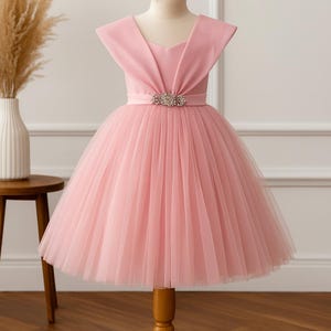 Pink Tulle Flower Baby Girl Dress | Toddler girl Party Dress with Bow | Elegant Birthday Outfit for Girls | Wedding Bridesmaid Princess Gown