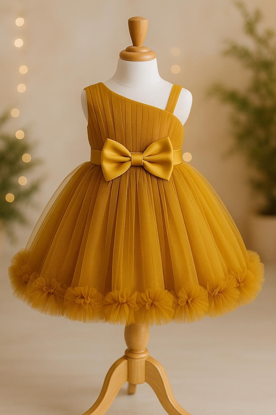 mustard yellow tulle dress Mustard Flower Girl Dress, Tulle Toddler Party Dress, Golden Baby Girls  Special Occasion Dress, Birthday Photoshoot Outfit, Tutu Kids
