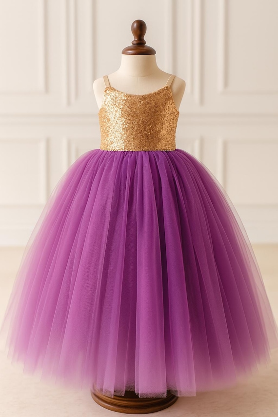 Gold Sequin Purple Flower Girl Dress, Full Tulle Tutu, Royal Purple  Princess Birthday Party Dress, Toddler Formal Wear - Etsy