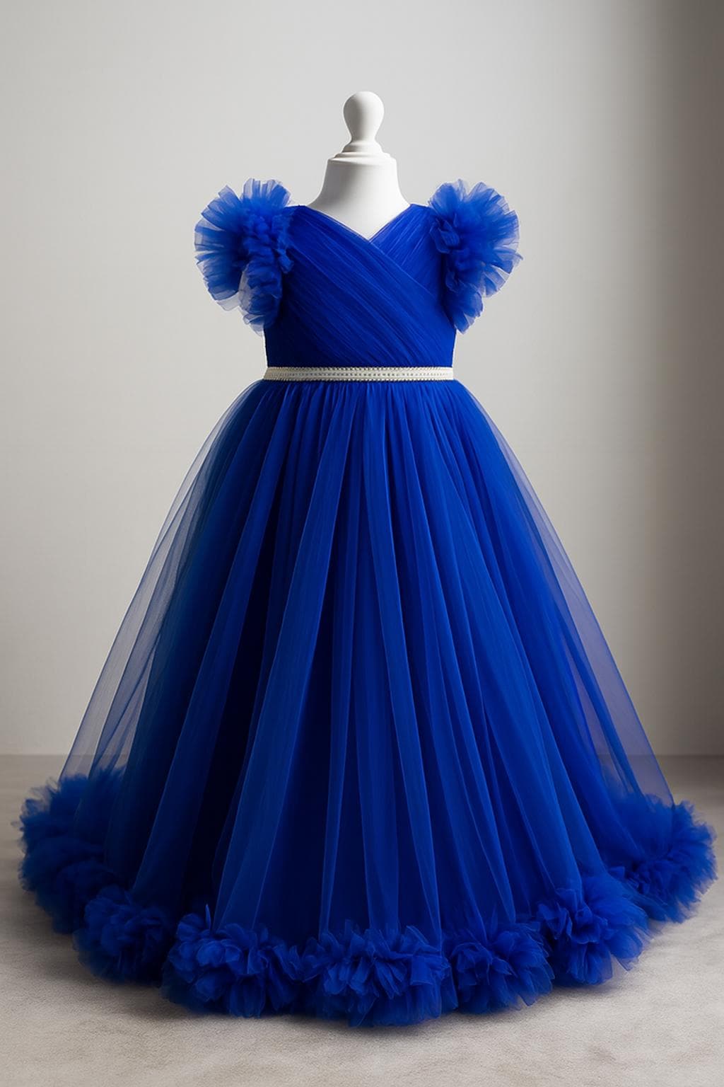 open lace back dress Royal Blue Satin Tulle Prom Dresses, Long Prom Dresses, Shiny Tulle Sa –  ClaireBridal main image 0