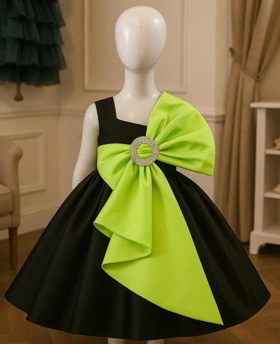 Black and Lime Green Baby Girl Dress | Birthday Party Dress | Big Bow Baby  Dress | Fancy Toddler Dress | Princess Baby Girl Outfit - Etsy New Zealand