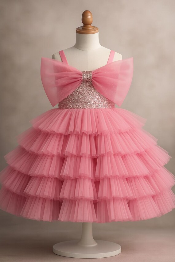 strapless open back dress Arabella Frill Satin Girls Party Dress Pink | Holly Hastie London – Holly  Hastie main image 0