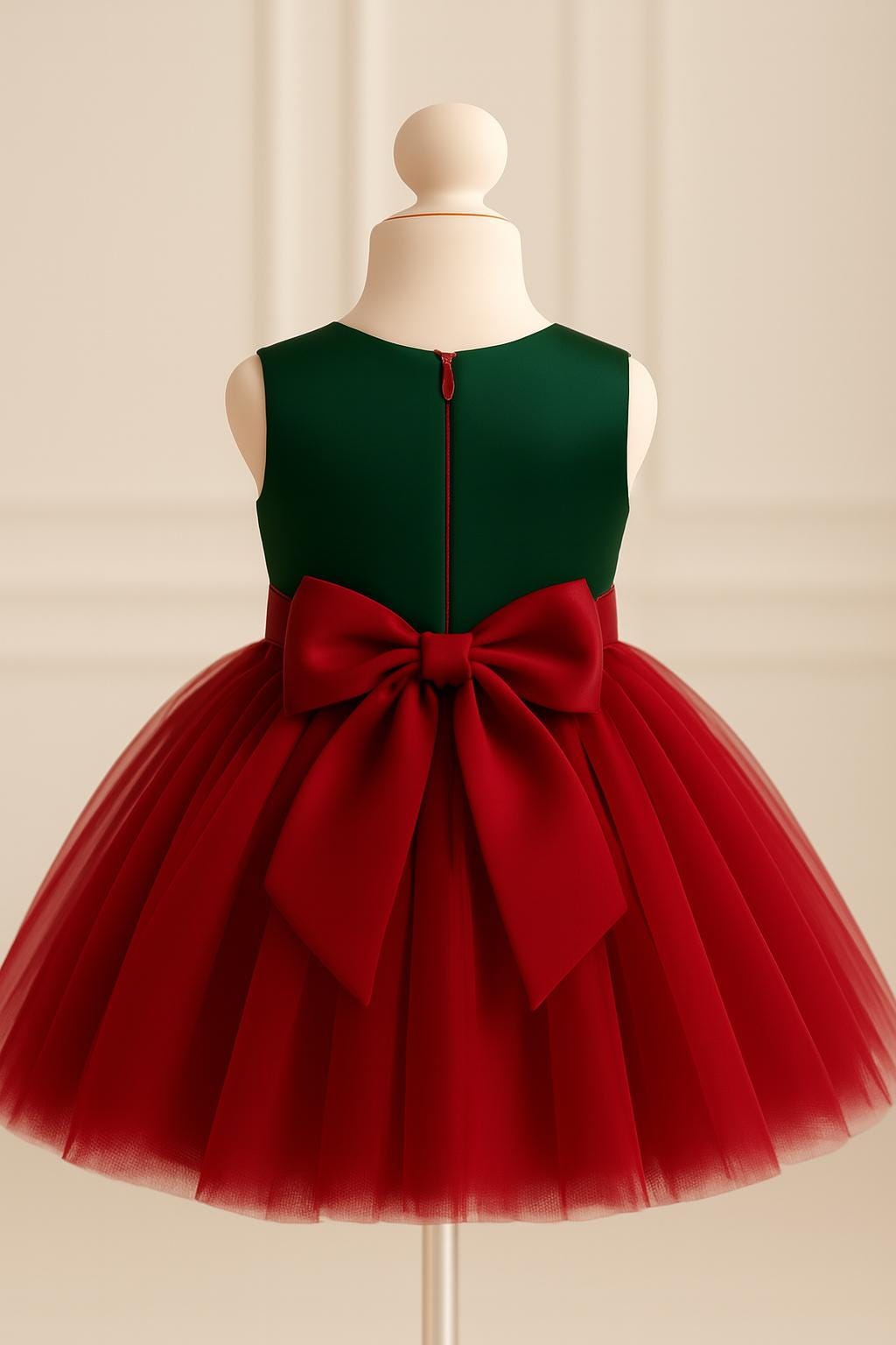 Christmas Flower Baby Girl Dress With Pearl Belt | Red Green Tulle Holiday Party Gown | Sleeveless Toddler Birthday Bridesmaid Junior Dress