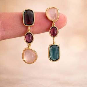 Gemstone Asymmetric Earrings Colorful Boho Mismatched Jewelry