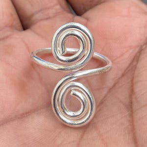 Sterling Silver Spiral Ring, Adjustable Double Coil, Boho Jewelry