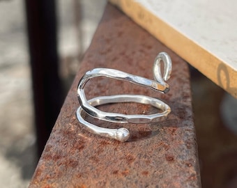 Handmade Hammered Sterling Silver Adjustable Ring – Minimalist Wrap Design