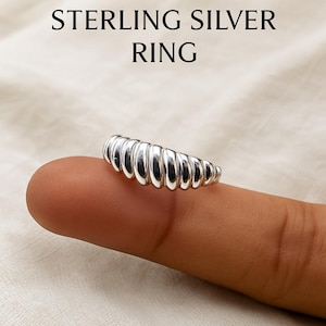 Croissant Ring, Twisted Statement Ring, 925 Sterling Silver, Handmade Pinky Signet Ring, Thin Done Ring, Chunky French Ring, Minimalist Ring