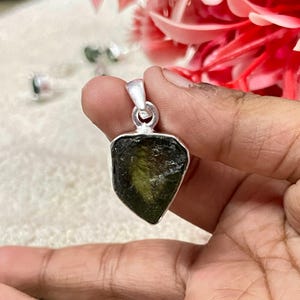 Genuine Moldavite Pendant, Authentic Raw Moldavite In 925 Sterling Silver Pendant, Moldavite Crystal Pendant, Women Handmade Pendant