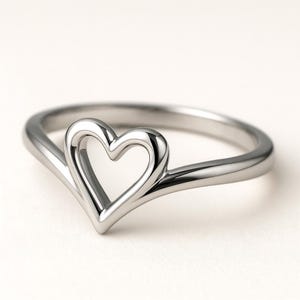 Minimalist Heart Ring, Love Ring For Women, Open Heart Jewelry, 925 Sterling Silver Heart Ring, Simple Love Band Dainty Valentine&#39;s Day Gift