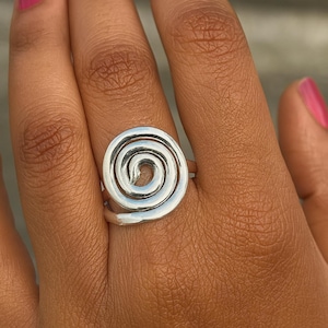 Handcrafted Sterling Silver Spiral Ring: Adjustable Boho Statement Jewelry