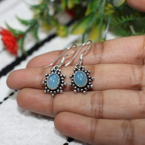 Aqua Chalcedony Sterling Silver Earrings: Dainty Gemstone Jewelry