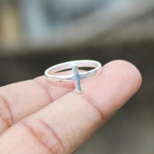 Sterling Silver Cross Ring: Thin Handmade Crucifix Jewelry