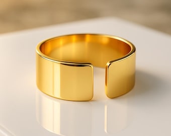 Minimalist Adjustable Gold Plated Ring: Unisex Open Band Statement Jewelry
