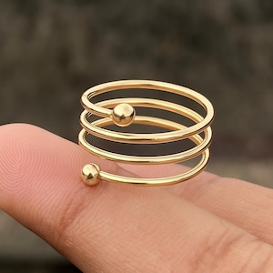 Gold Spiral Ring: Adjustable Open Band, Minimalist Statement Jewelry