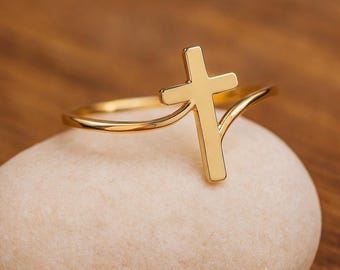 Minimalistische gouden kruisring, verstelbare religieuze sieraden