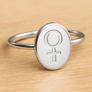 Feminist Symbol Ring, Women’s Empowerment Jewelry, Minimalist Stainless Steel Or Silver Female Sign Ring,